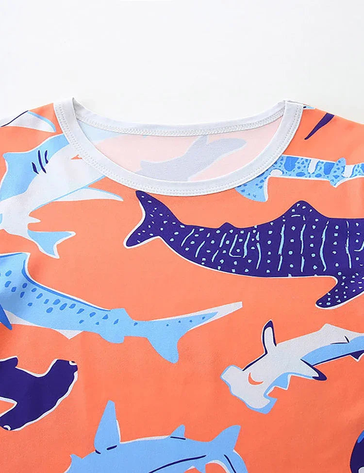 Whale Print Short Sleeve T-Shirt and Shorts Set