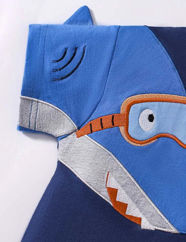 Shark Print Short Sleeve T-Shirt and Shorts Set