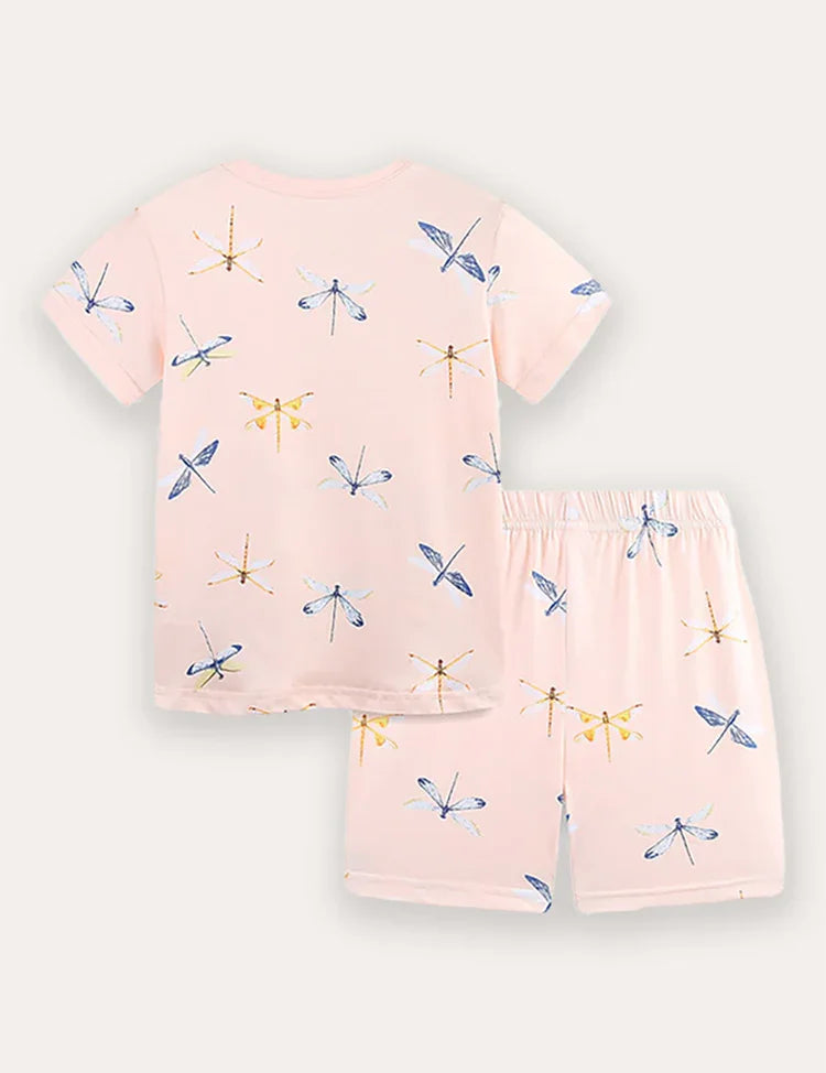 Dragonfly Print Short Sleeve T-Shirt and Shorts Set