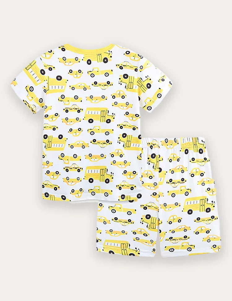 Car Print Short Sleeve T-Shirt and Shorts Set