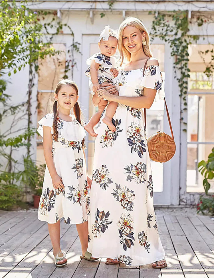 Mom&Me Off-Shoulder Flower Chiffon Dress