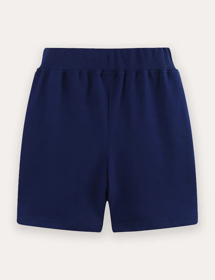 Cartoon Pelican Embroidered Cotton Shorts