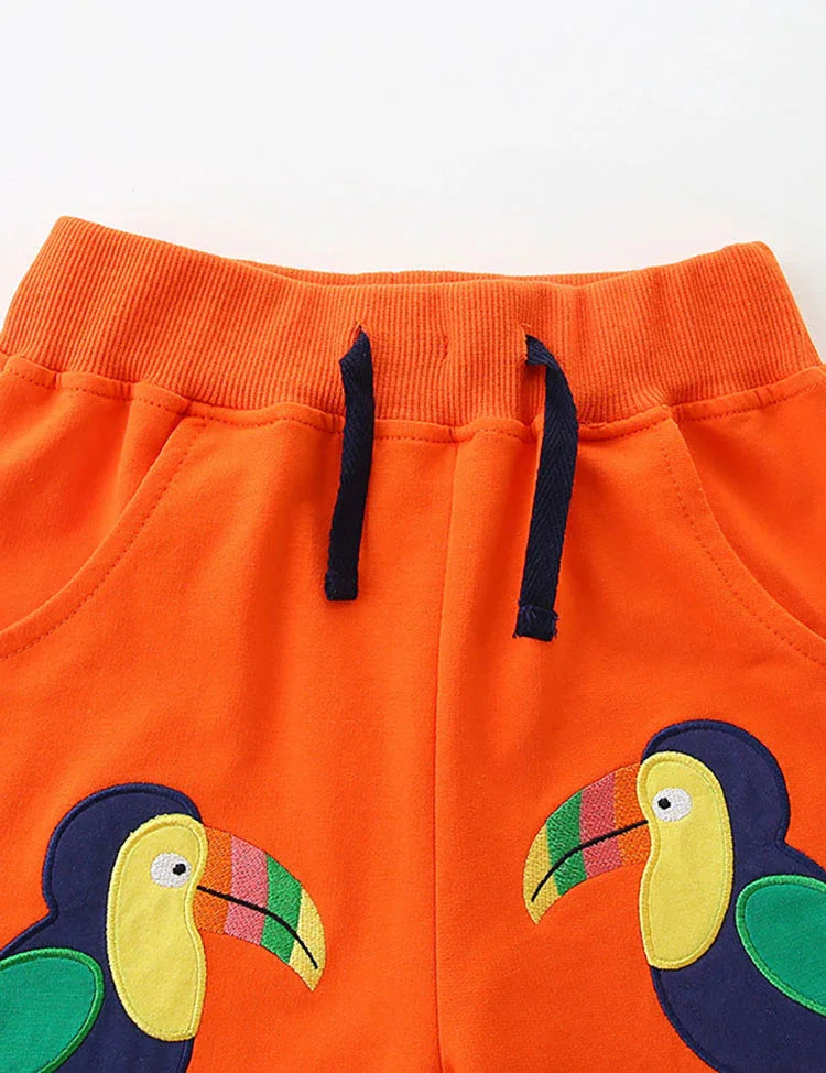 Animal Embroidered Cotton Shorts
