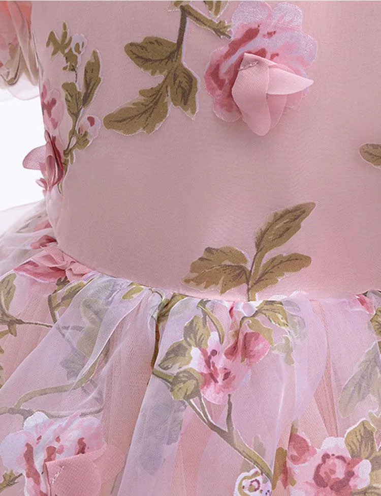 3D Rose Mesh Bubble Sleeve Dress - Mini Taylor