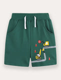 Cartoon Excavator Printed Shorts