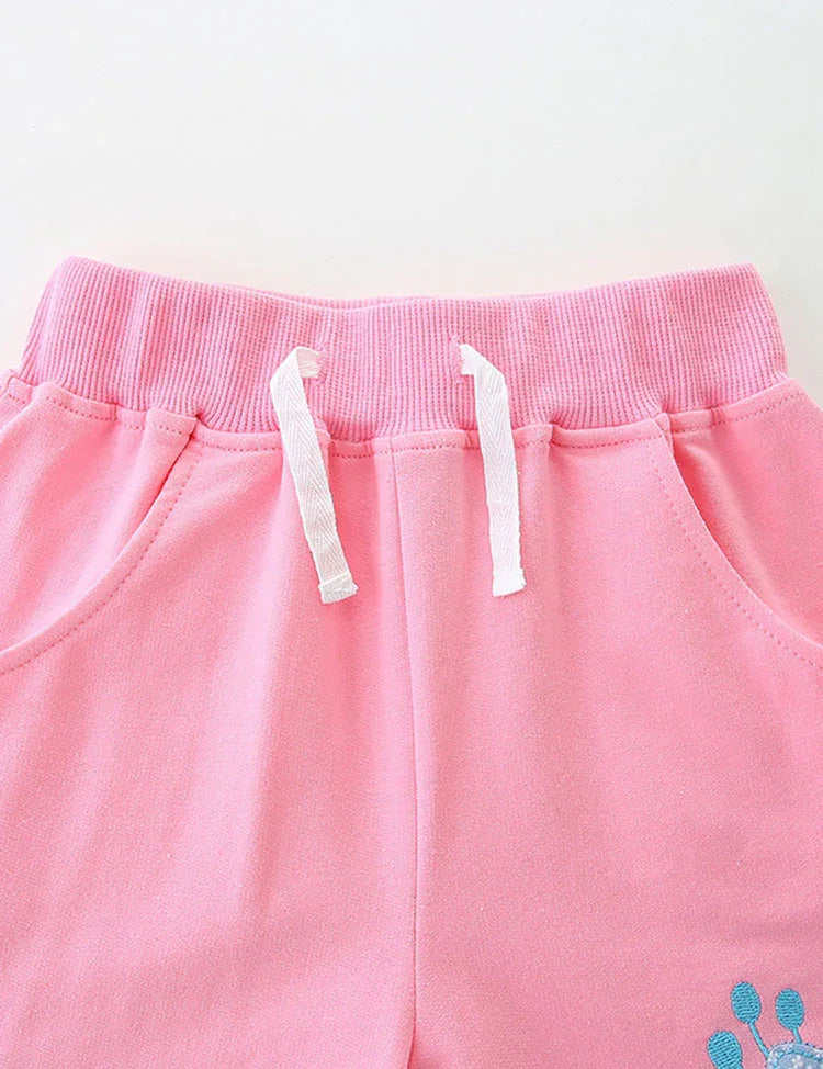Flower Embroidered Cotton Shorts