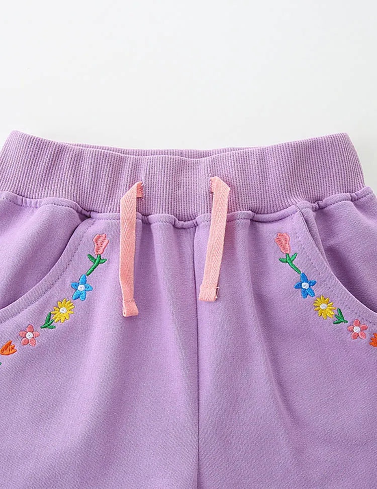 Flower Embroidered Cotton Shorts