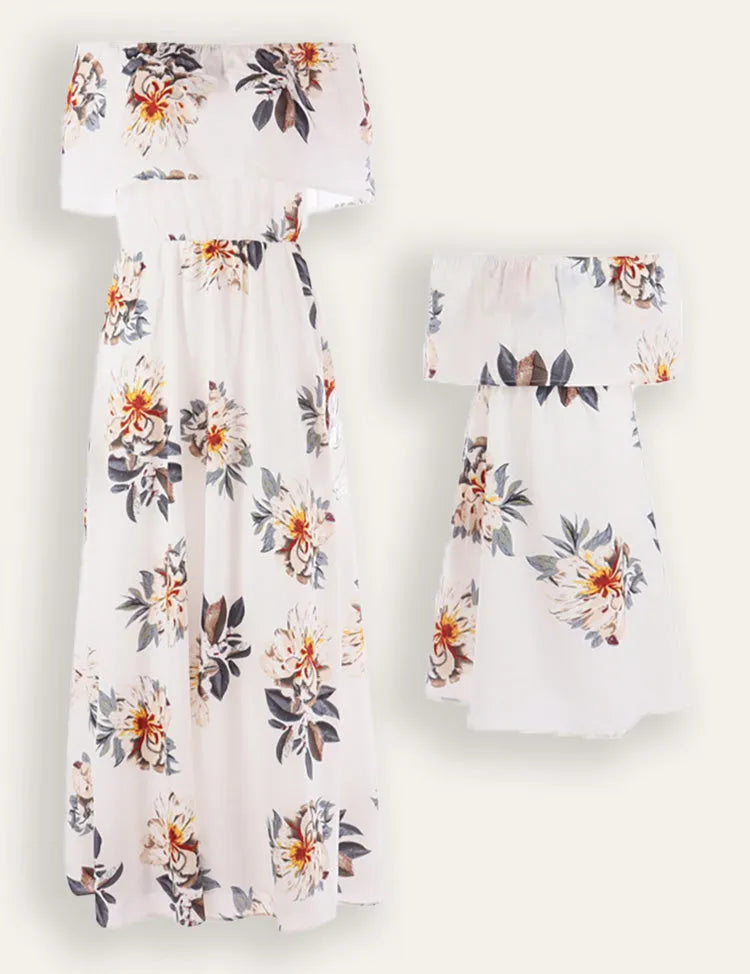 Mom&Me Off-Shoulder Flower Chiffon Dress