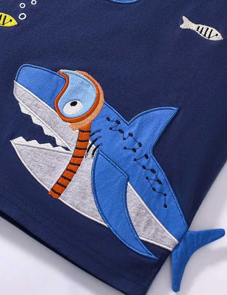 Shark Print Short Sleeve T-Shirt and Shorts Set