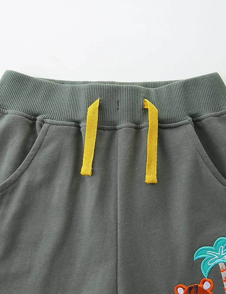 Cartoon Tiger Embroidered Shorts