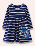 Floral Cat Appliqué Striped Dress - Mini Taylor