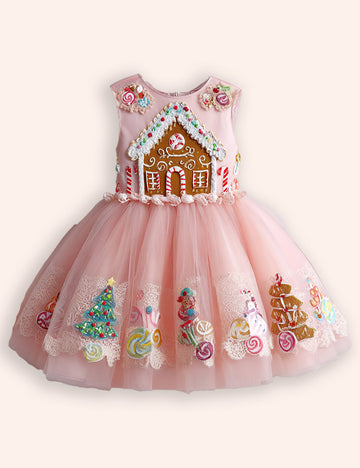 Gingerbread House Embroidered Tulle Dress