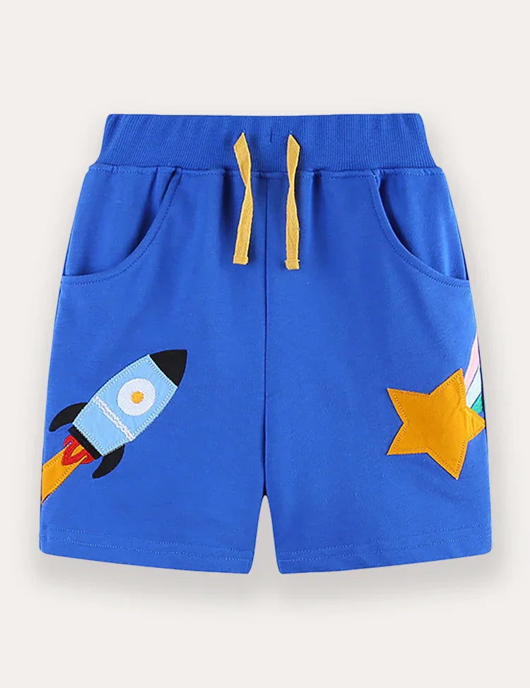 Cartoon Rocket Applique Shorts