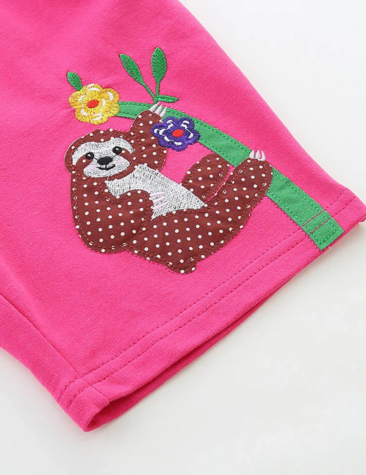 Animal Embroidered Cotton Shorts