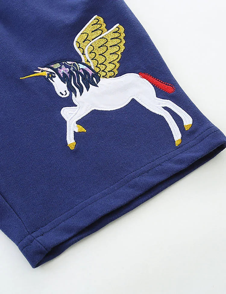 Unicorn Embroidered Cotton Shorts
