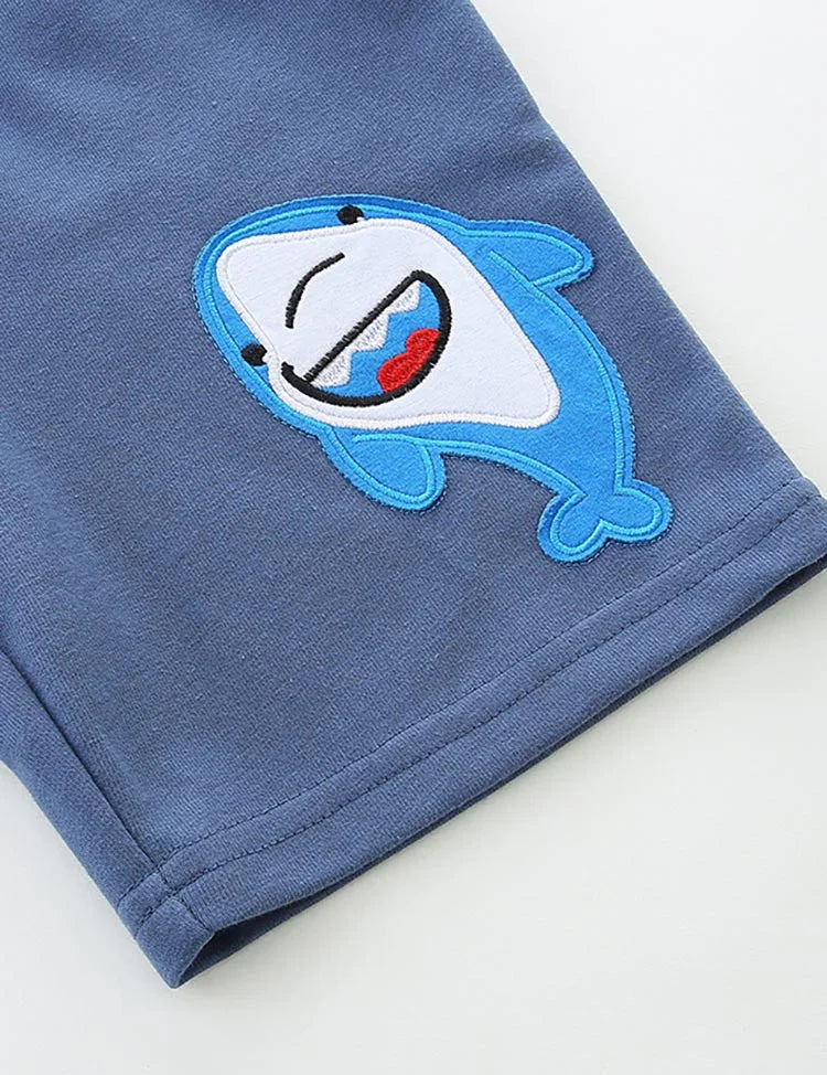 Cartoon Shark Applique Shorts