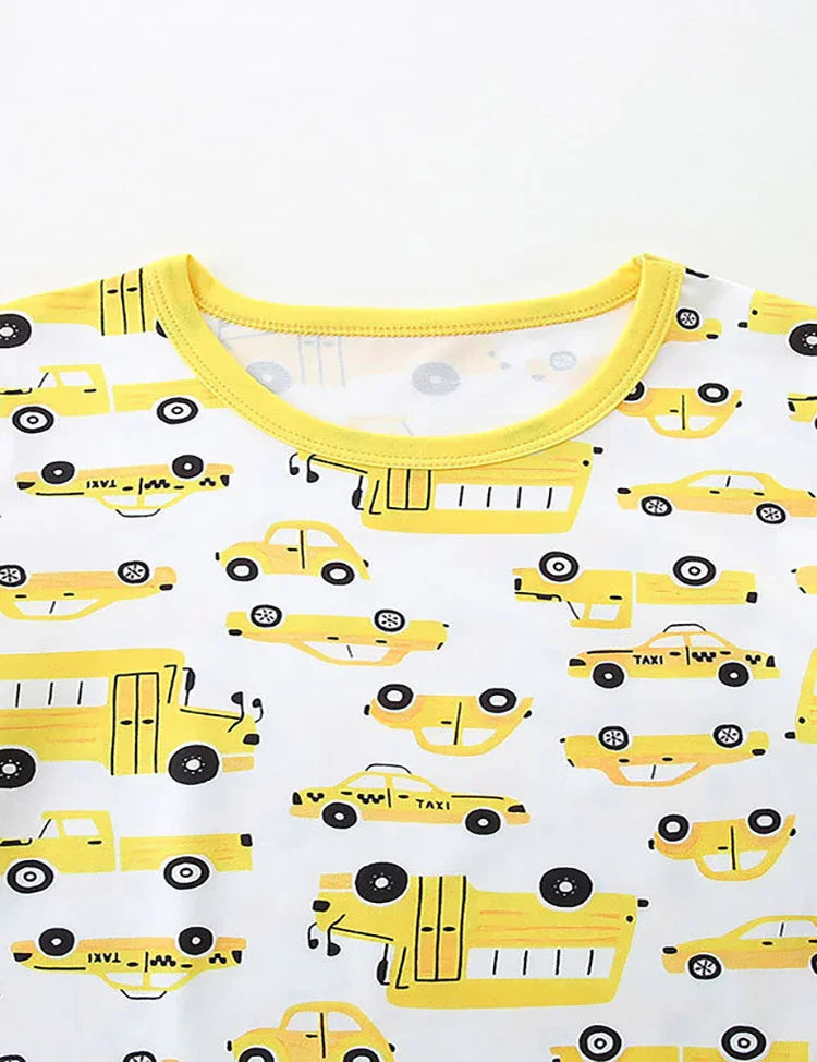Car Print Short Sleeve T-Shirt and Shorts Set