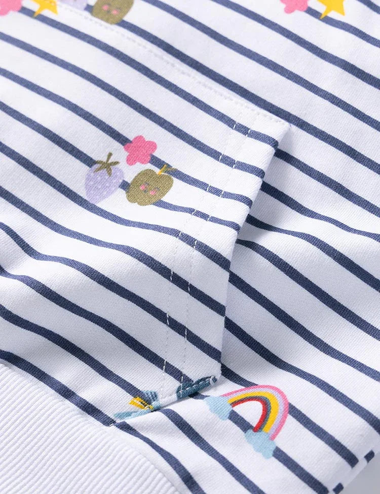 Striped Printed Hooded Short Sleeve T-Shirt