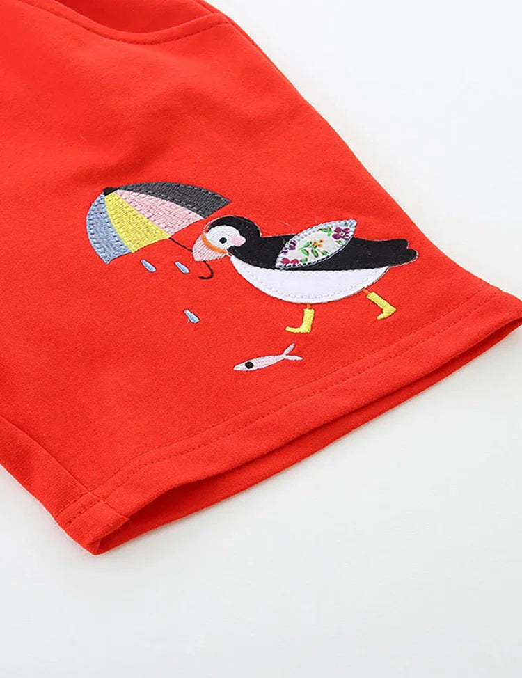 Penguin Embroidered Cotton Shorts