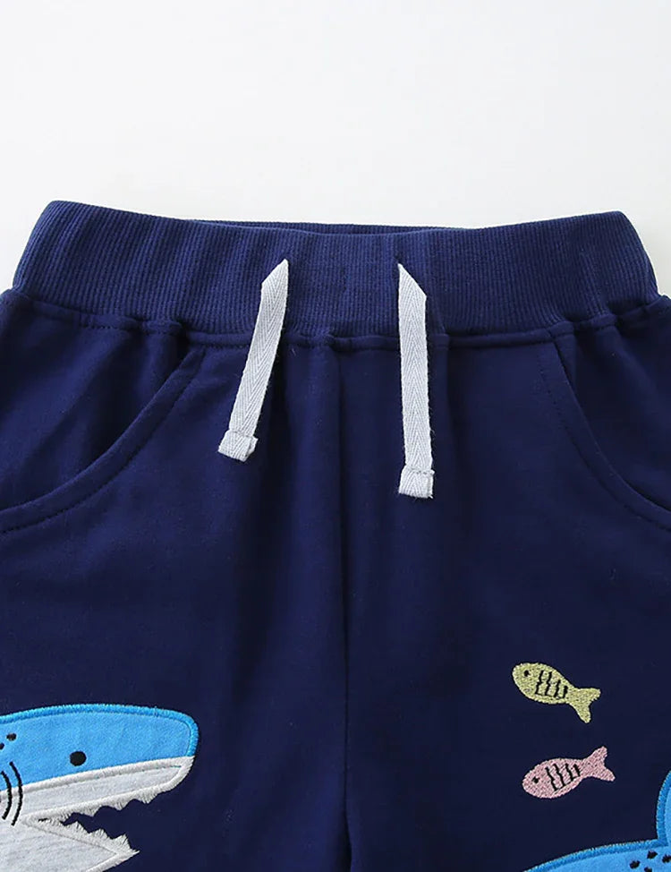 Shark Embroidered Cotton Shorts
