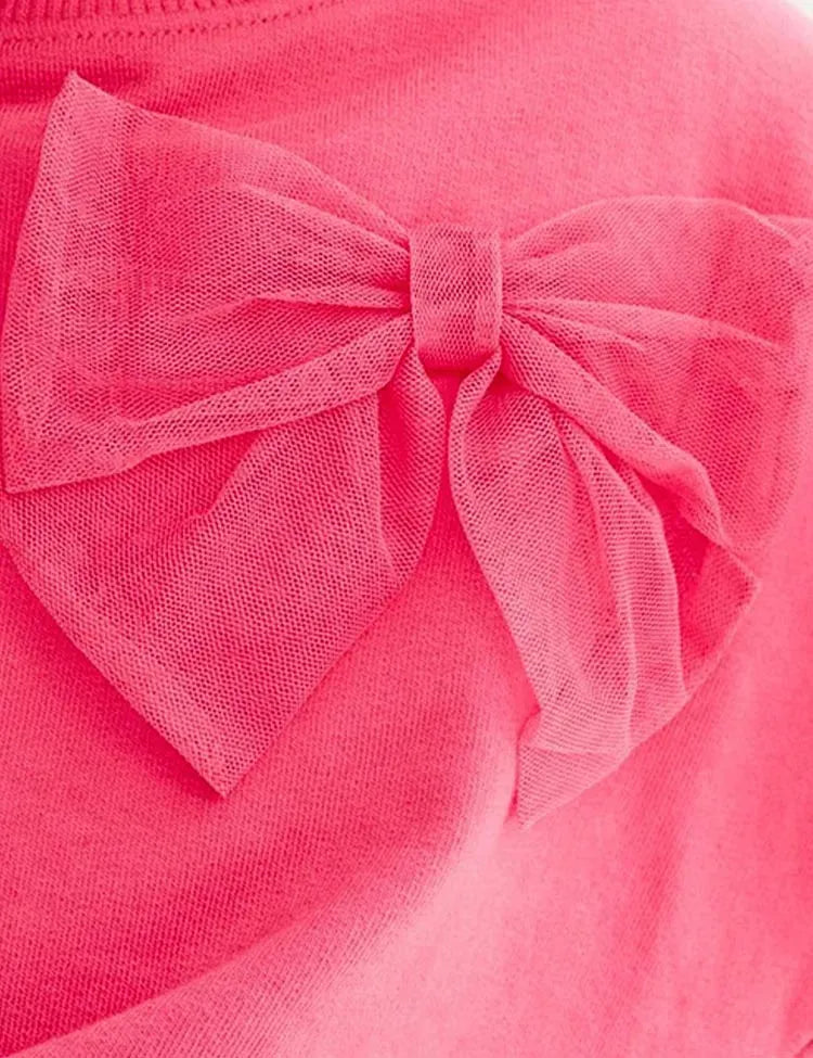 Solid Color Bow Sweatshirt Set