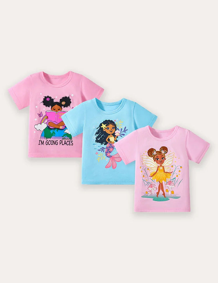3PCS Fairy Printed Short Sleeve T-Shirt