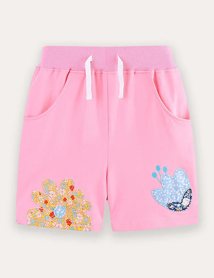 Flower Embroidered Cotton Shorts