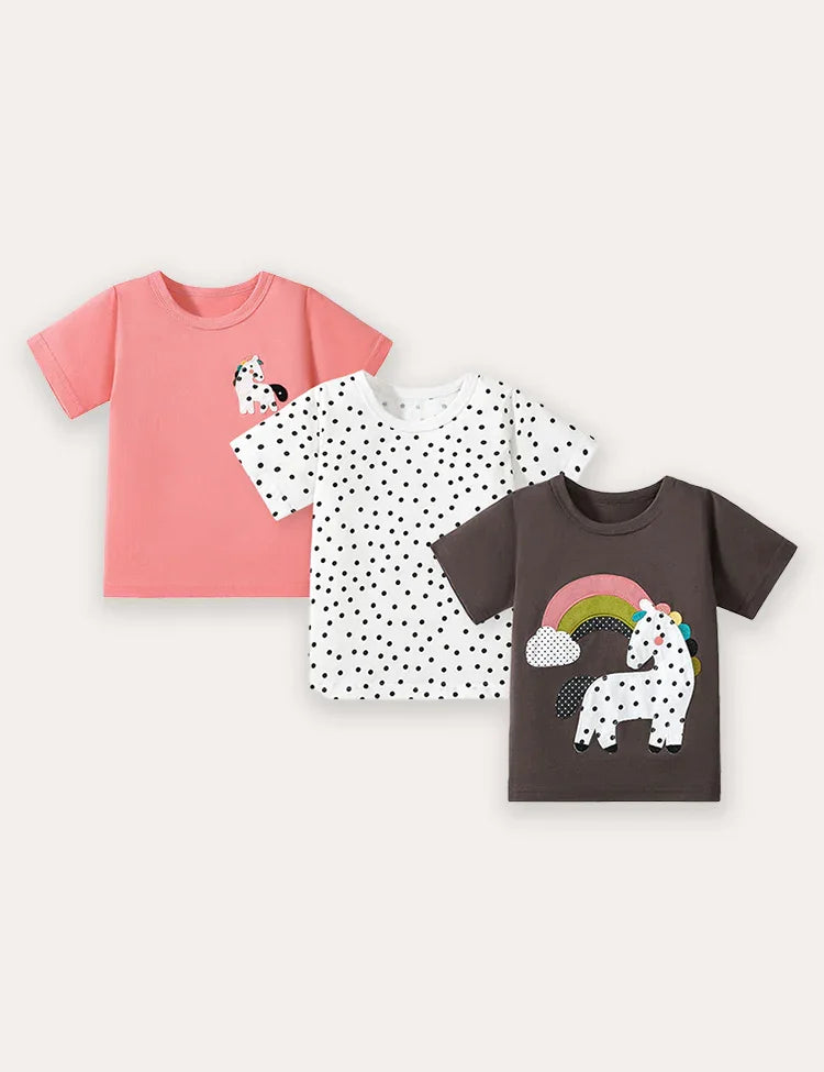 3PCS Polka Dot Applique Short Sleeve T-Shirt