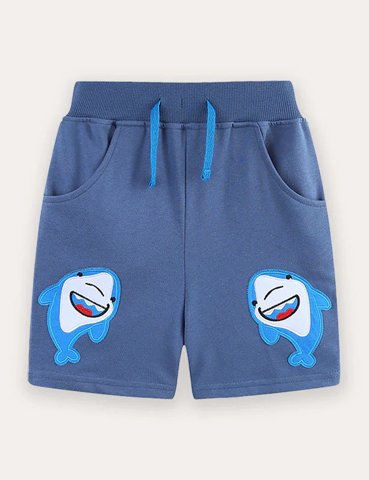 Cartoon Shark Applique Shorts