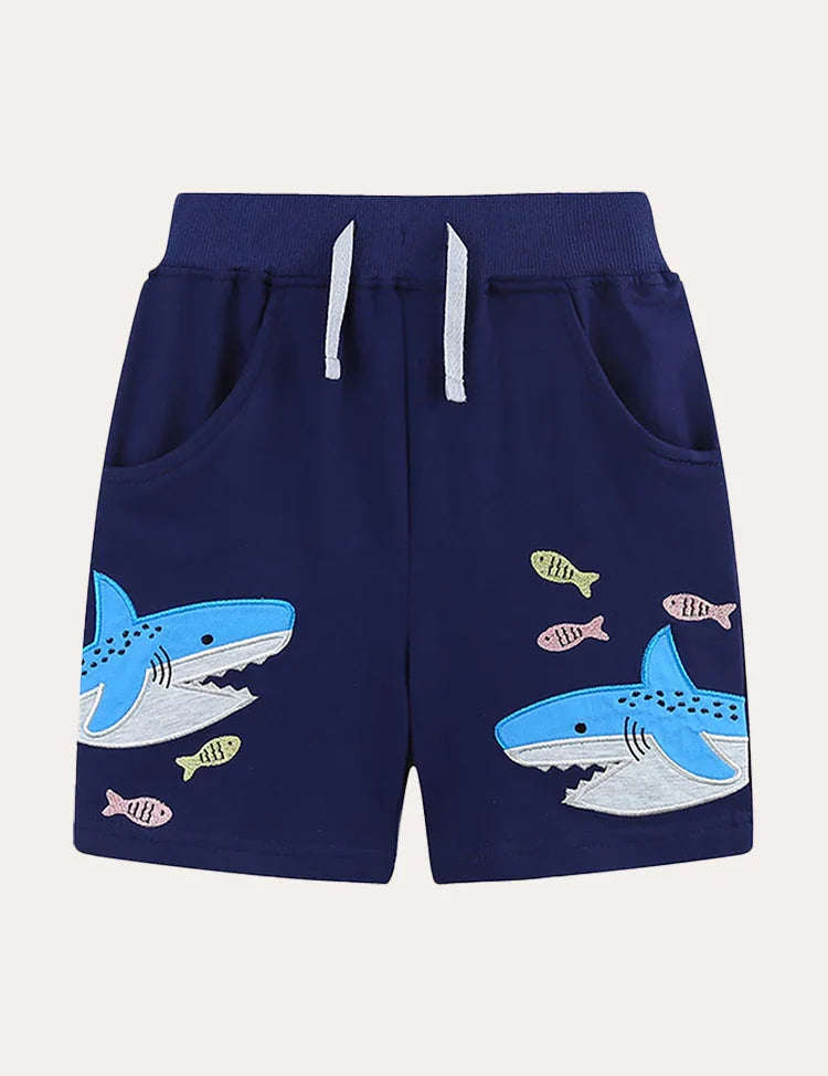 Shark Embroidered Cotton Shorts