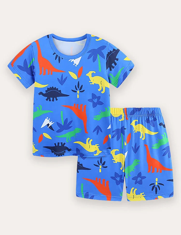 Dinosaur Print Short Sleeve T-Shirt and Shorts Set