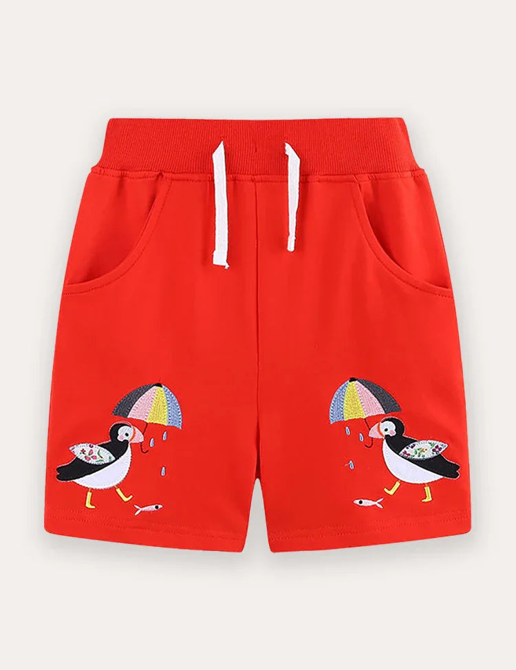 Penguin Embroidered Cotton Shorts