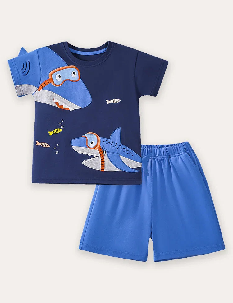 Shark Print Short Sleeve T-Shirt and Shorts Set