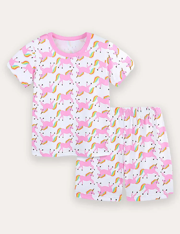 Unicorn Print Short Sleeve T-Shirt and Shorts Set