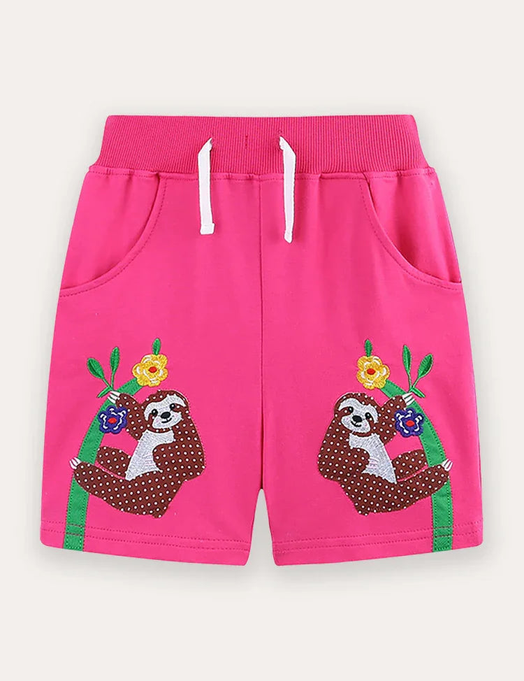 Animal Embroidered Cotton Shorts
