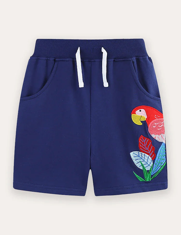Parrot Embroidered Cotton Shorts