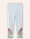 Floral Embroidered Striped Leggings