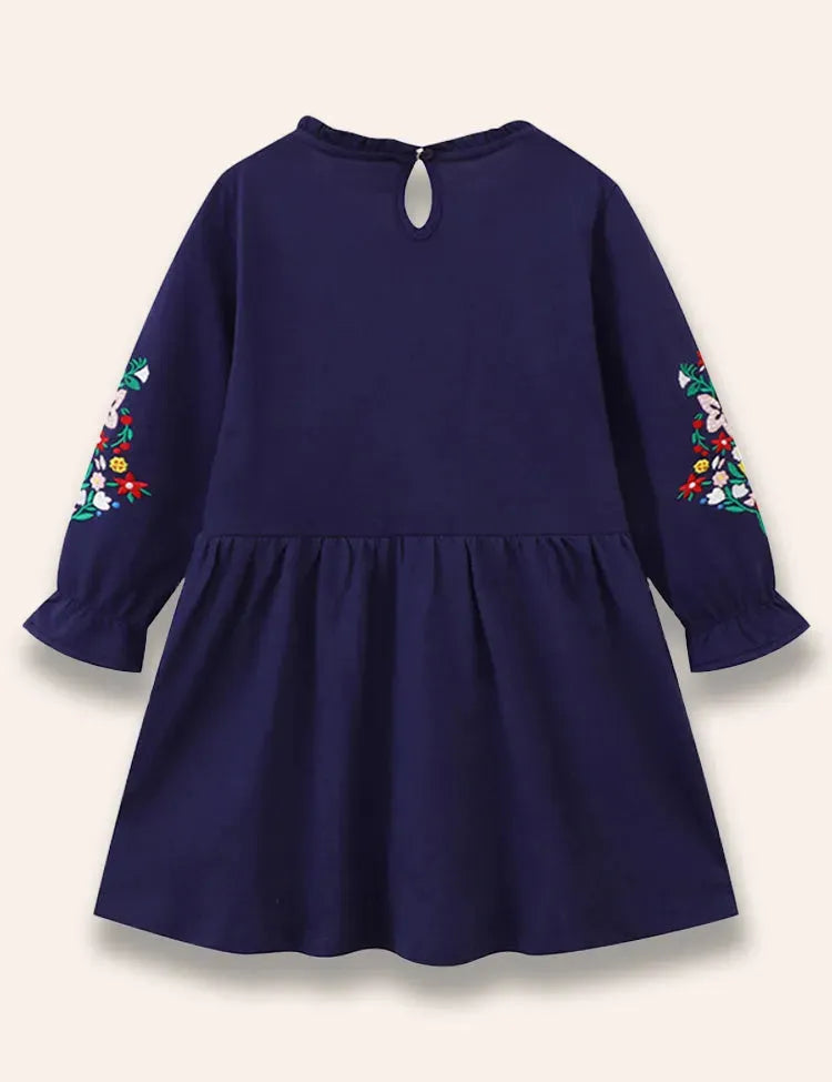 Flower Embroidered Ruffled Dress