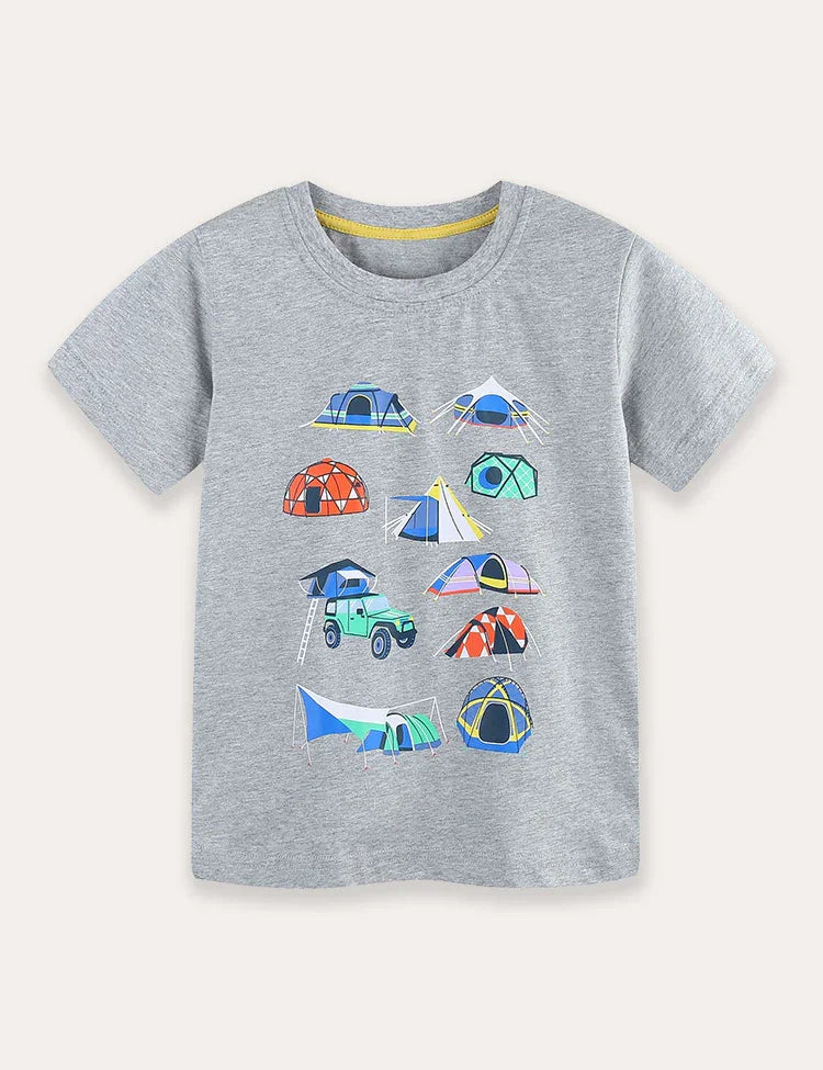 Tent Car Print T-Shirt And Shorts Set