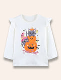 Halloween Cartoon Cat Pumpkin Long Sleeve Ruffled T-Shirt