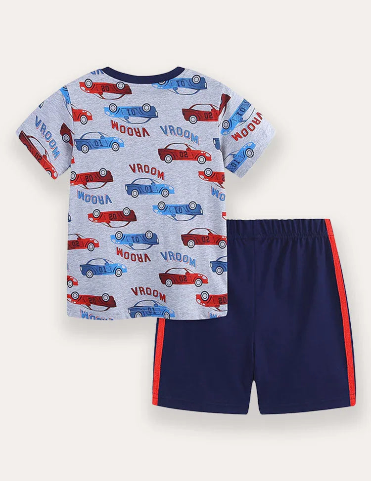 Car Print T-shirt And Shorts Set