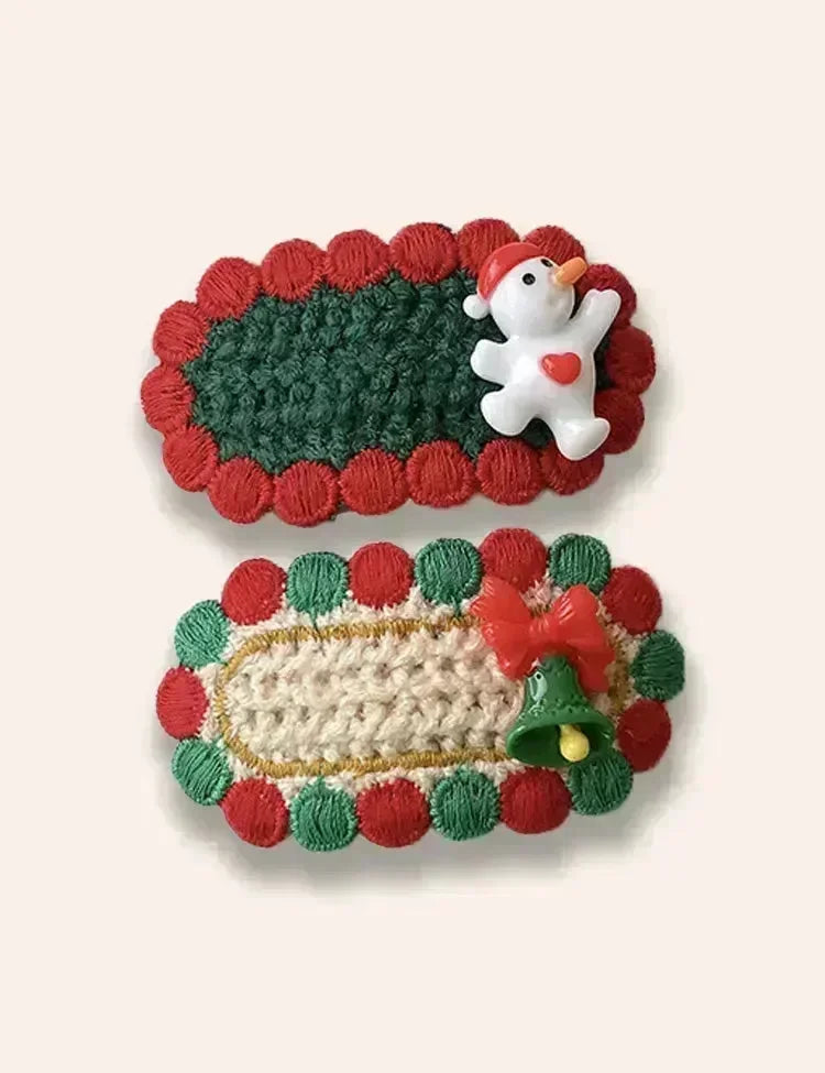 2PCS Christmas Handmade Knitted Hairpins