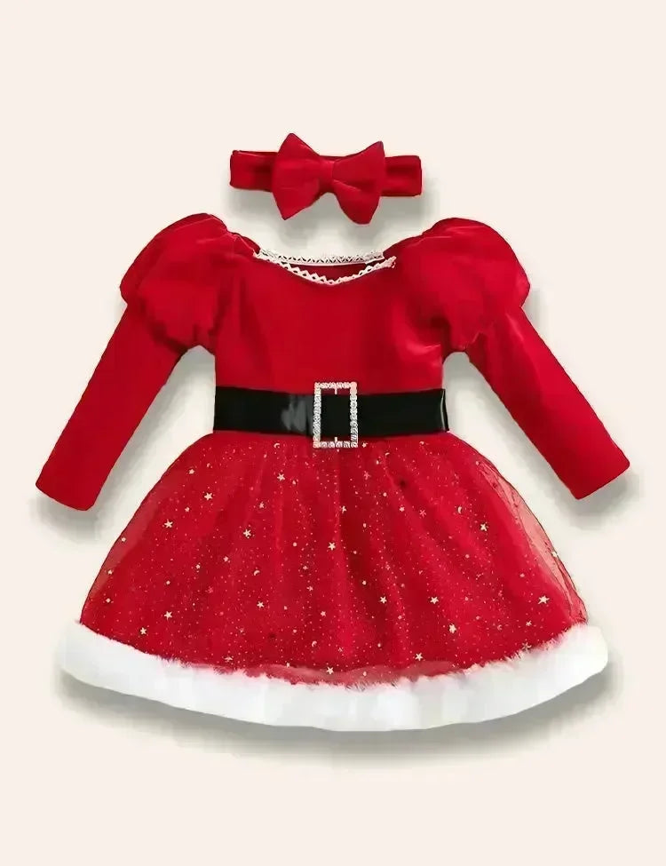 Christmas Starry Tulle Party Dress+Bow Headband