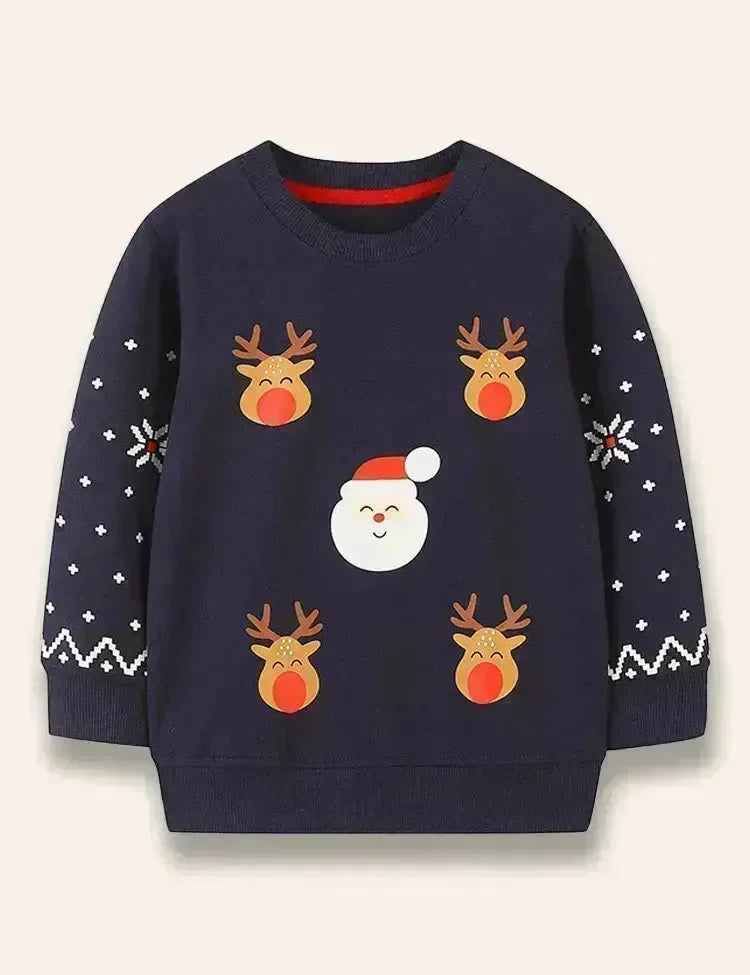 Christmas Santa Claus&Reindeer Printed Sweatshirt