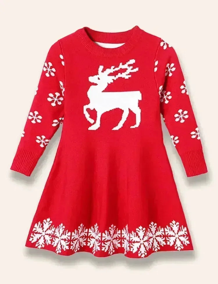 Christmas Snowflake Reindeer Sweater Dress