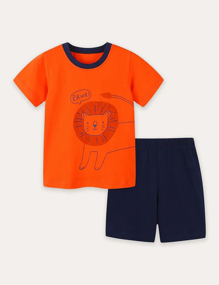 Cartoon Printing Short Sleeve T-Shirt and Shorts Set