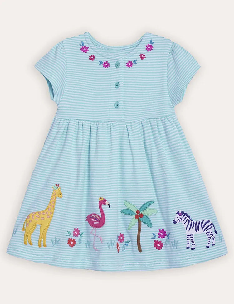 Safari Animals Appliqué Button Front Dress