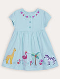 Safari Animals Appliqué Button Front Dress