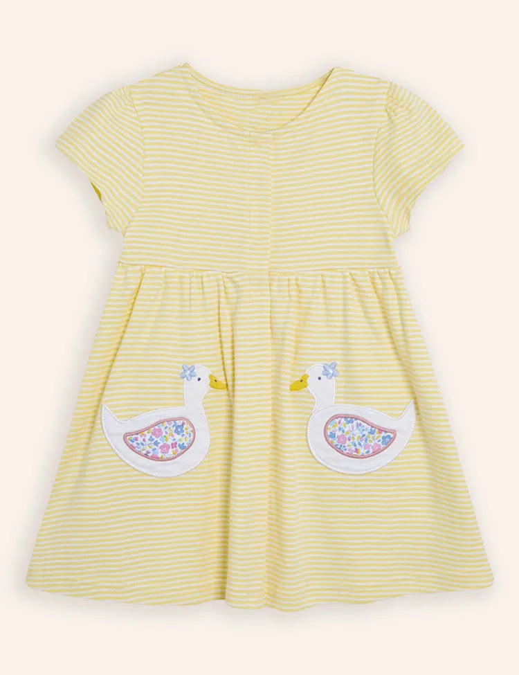 Duck Applique Striped Dress