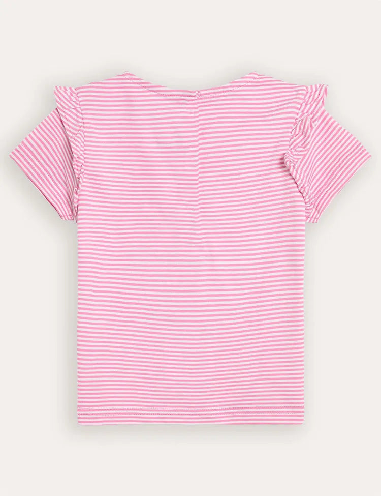 Fuchsia Pink Unicorn Appliqué Frill Shoulder T-Shirt